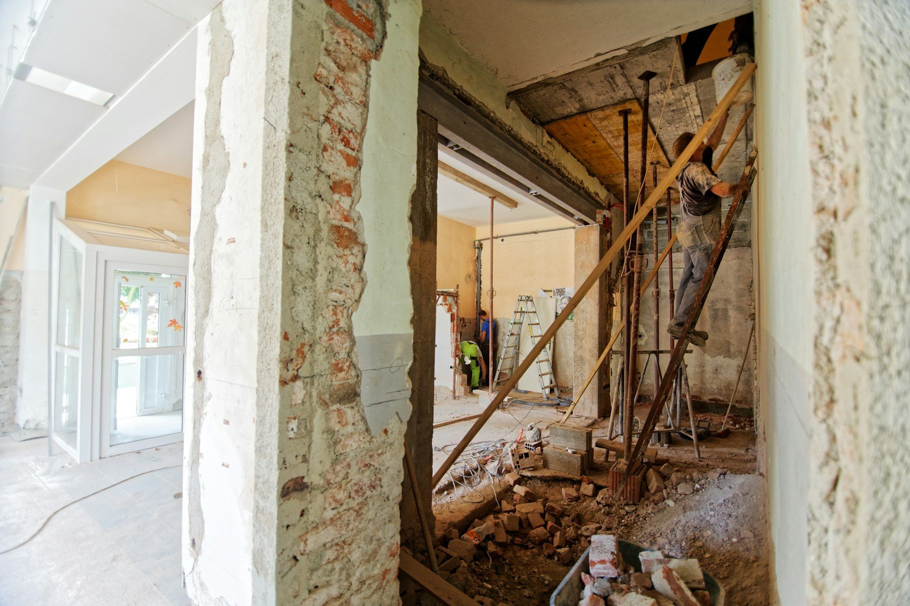 A house mid-renovation with walls opened up